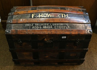 Lot 1322 - A 19th century metal and wooden bound dome...