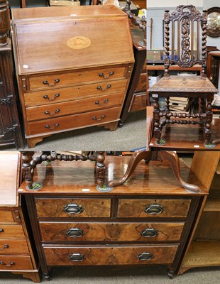 Lot 1328 - An Edwardian crossbanded mahogany bureau, the...