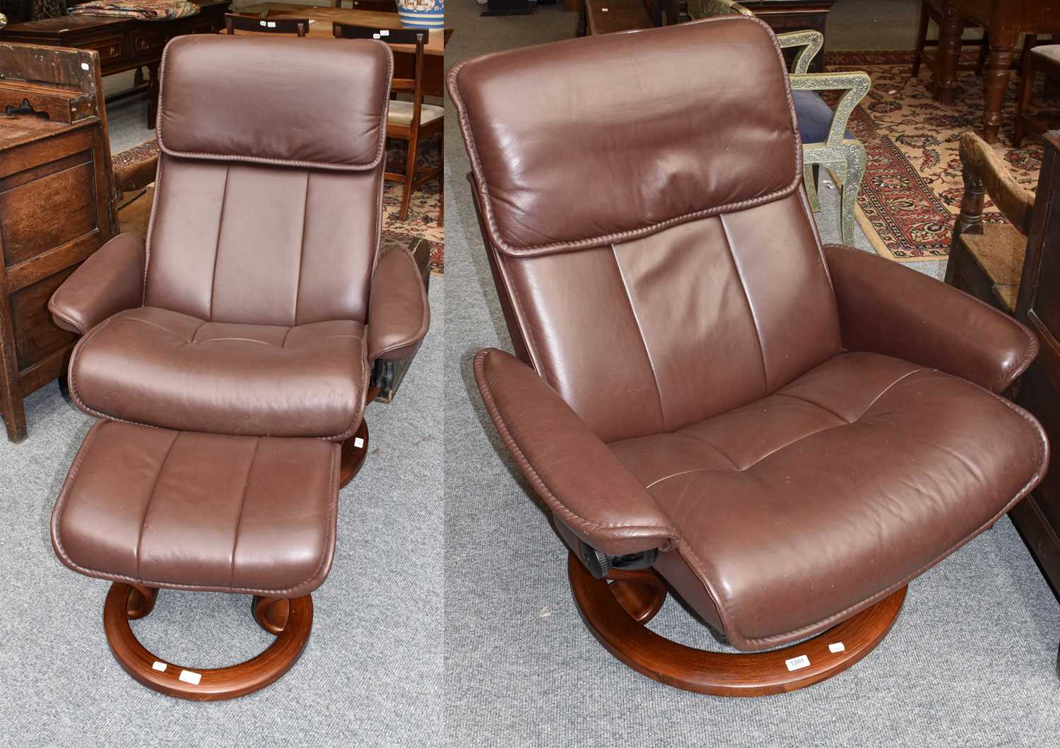 Lot 1281 - A pair of brown leather Ekornes Stressless...