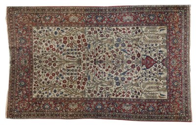 Lot 1113 - Isfahan Rug Central Persia The ivory field centred by an urn issuing flowers flanked by plants...