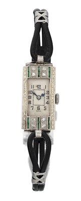 Lot 2077 - An Art Deco Synthetic Emerald and Diamond Lady's Wristwatch