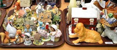 Lot 168 - Two trays including Beatrix Potter figures, resin figures, modern Ringtons pottery, Beswick...