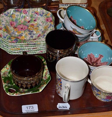 Lot 173 - A tray of assorted ceramics and glass including ";Springtime"; bowls