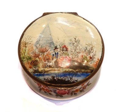 Lot 250 - An 18th century circular enamel box with...