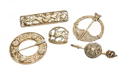Lot 240 - Five Scottish Iona silver Celtic brooches, by...