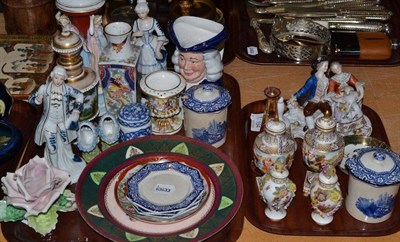 Lot 194 - Two trays including Continental figure groups, Dresden miniature vases (a.f.), modern...