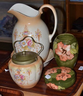 Lot 196 - A Moorcroft bowl and cover and a Moorcroft vase, Crown Devon washjug, bowl and biscuit barrel...