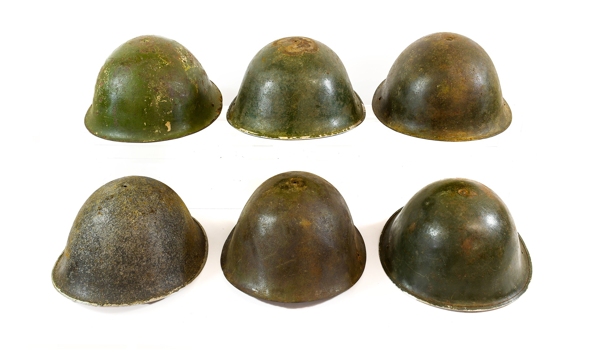 Lot 244 - Six Second World War British Turtle Helmets,