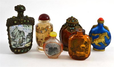 Lot 203 - Six assorted snuff bottles, some with metal mounts