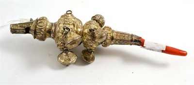Lot 206 - Victorian silver rattle with coral teether