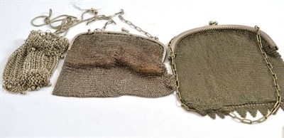 Lot 208 - A silver mesh purse and two others