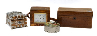 Lot 39 - Carriage clock, music box, tea caddy, and an...