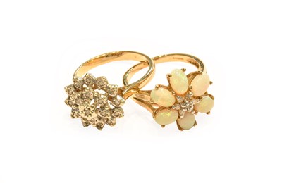 Lot 233 - A 9 carat gold opal and diamond cluster ring,...