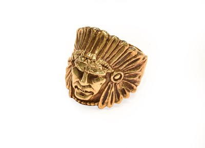 Lot 232 - A 9 carat gold chief motif ring, finger size V1/2