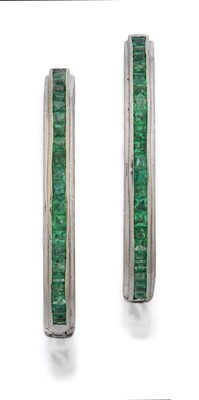 Lot 2134 - A Pair of Emerald and Diamond Hoop Earrings