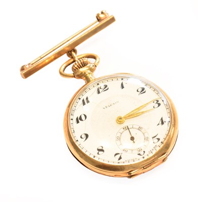 Lot 215 - A lady's 14 carat gold fob watch, signed...