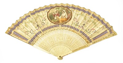 Lot 2140 - 19th Century Ivory Fan, with plain sticks and...