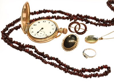 Lot 195 - A garnet bead necklace, length 90cm; a 9 carat...