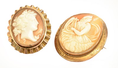 Lot 218 - Two shell cameo brooches, measure 4.9cm by...