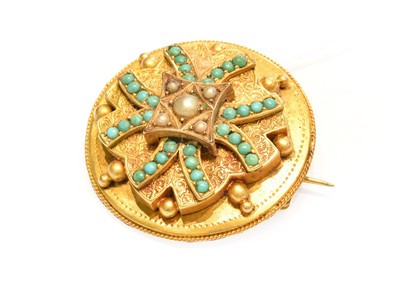 Lot 217 - A turquoise and split pearl brooch, with a...