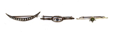 Lot 160 - A split pearl crescent brooch, length 4.5cm; a...