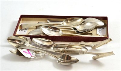 Lot 223 - A York teaspoon, thirteen other teaspoons and a pair of tongs