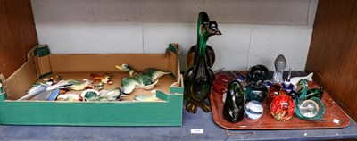 Lot 112 - Two Murano glass ducks and a fish; pottery...