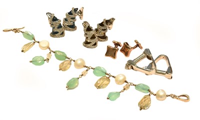 Lot 202 - Three pairs of contemporary quartz cufflinks,...