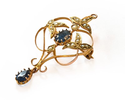 Lot 359 - A sapphire and split pearl brooch/pendant,...