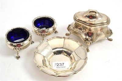 Lot 237 - A silver box, a pair of salts and dish