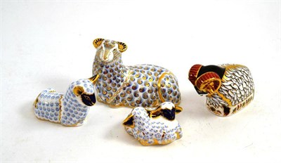 Lot 239 - Four Royal Crown Derby paperweights - ram, twin lambs, lamb and ram (4)