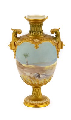 Lot 76 - A Royal Worcester Porcelain Twin-Handed Vase,...