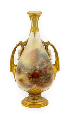 Lot 88 - A Royal Worcester Porcelain Twin-Handled Vase,...