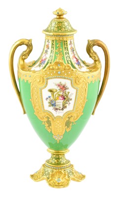 Lot 258 - A Royal Crown Derby Porcelain Twin-Handled Urn...