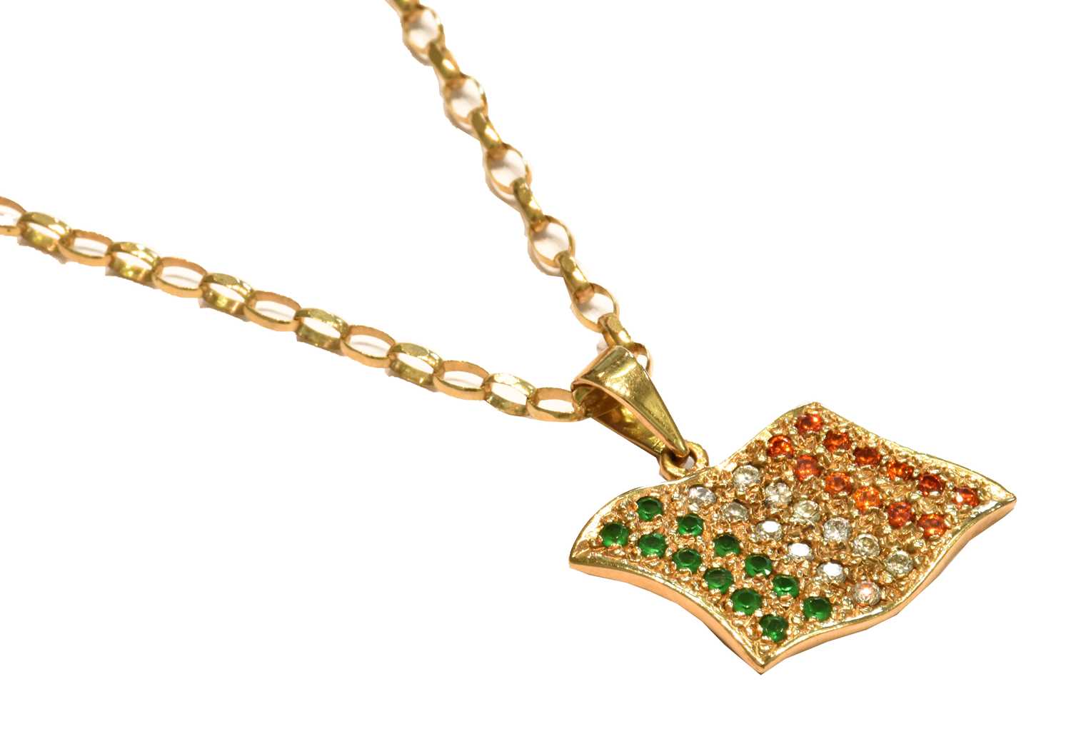 Lot 242 - A 9 carat gold flag pendant on a 9 carat gold...