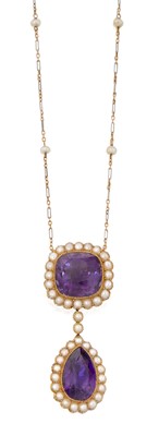 Lot 2324 - An Edwardian Amethyst and Split Pearl Necklace