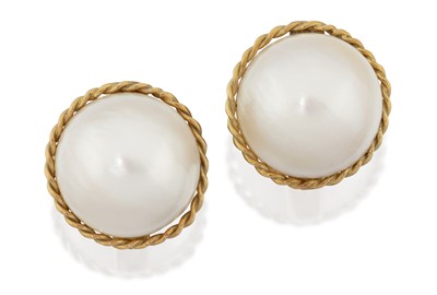 Lot 2254 - A Pair of 18 Carat Gold Mabe Pearl Earrings