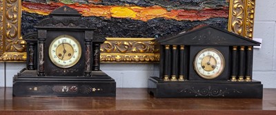 Lot 372 - Two Victorian black slate striking mantel...