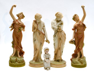 Lot 48 - A pair of Royal Worcester blush allegorical...