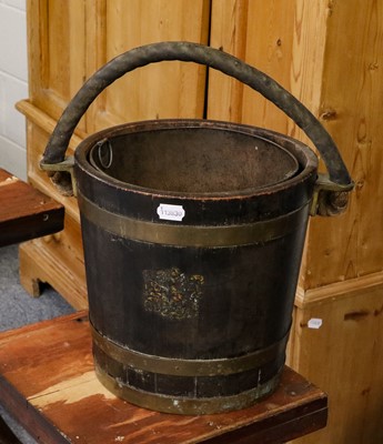 Lot 1406 - A 19th century brass bound pail with rope and...