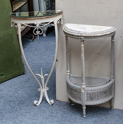 Lot 1386 - A grey painted marble-topped console table...