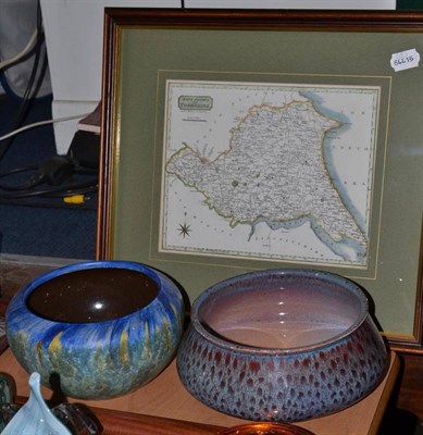 Lot 285 - A framed map of Yorkshire and two Bretby pottery bowls (3)