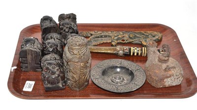 Lot 286 - Indian dagger, Chinese hardwood dogs of Fo, metalware, etc