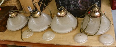 Lot 349 - A set of four Holophane hanging lights with...