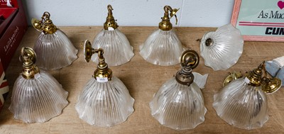 Lot 365 - A set of eight Holophane bell shaped ceiling...