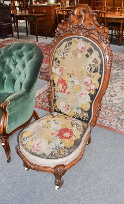 Lot 1255 - A Victorian walnut framed nursing/side chair...