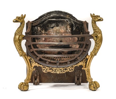 Lot 284 - A Brass, Steel and Cast Iron Fire Basket, in...