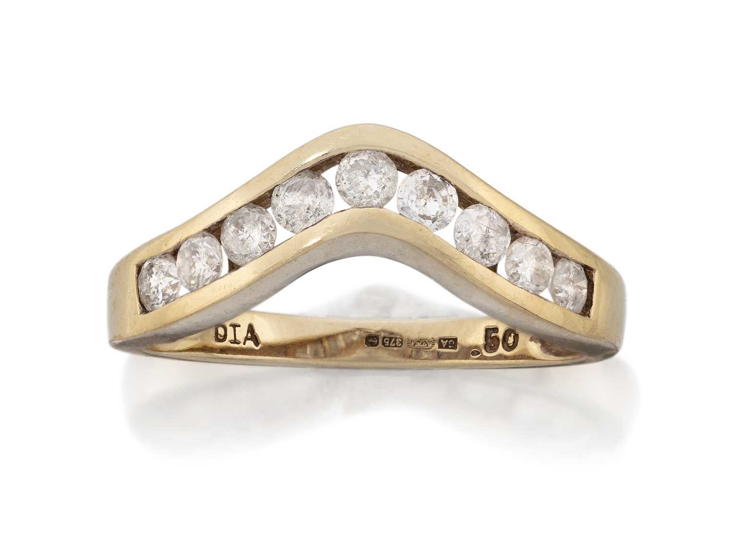 Lot 98 - A 9 Carat Gold Diamond Wishbone Ring, nine...