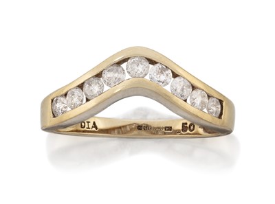 Lot 2071 - A 9 Carat Gold Diamond Wishbone Ring
