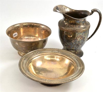 Lot 297 - Sterling bowl, a pierced circular bowl and a plated jug